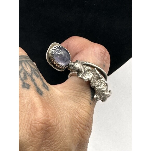 Artisan Handcrafted Tanzanite Ring Size 6.25 Adjustable Sterling Silver Unique - Picture 12 of 15